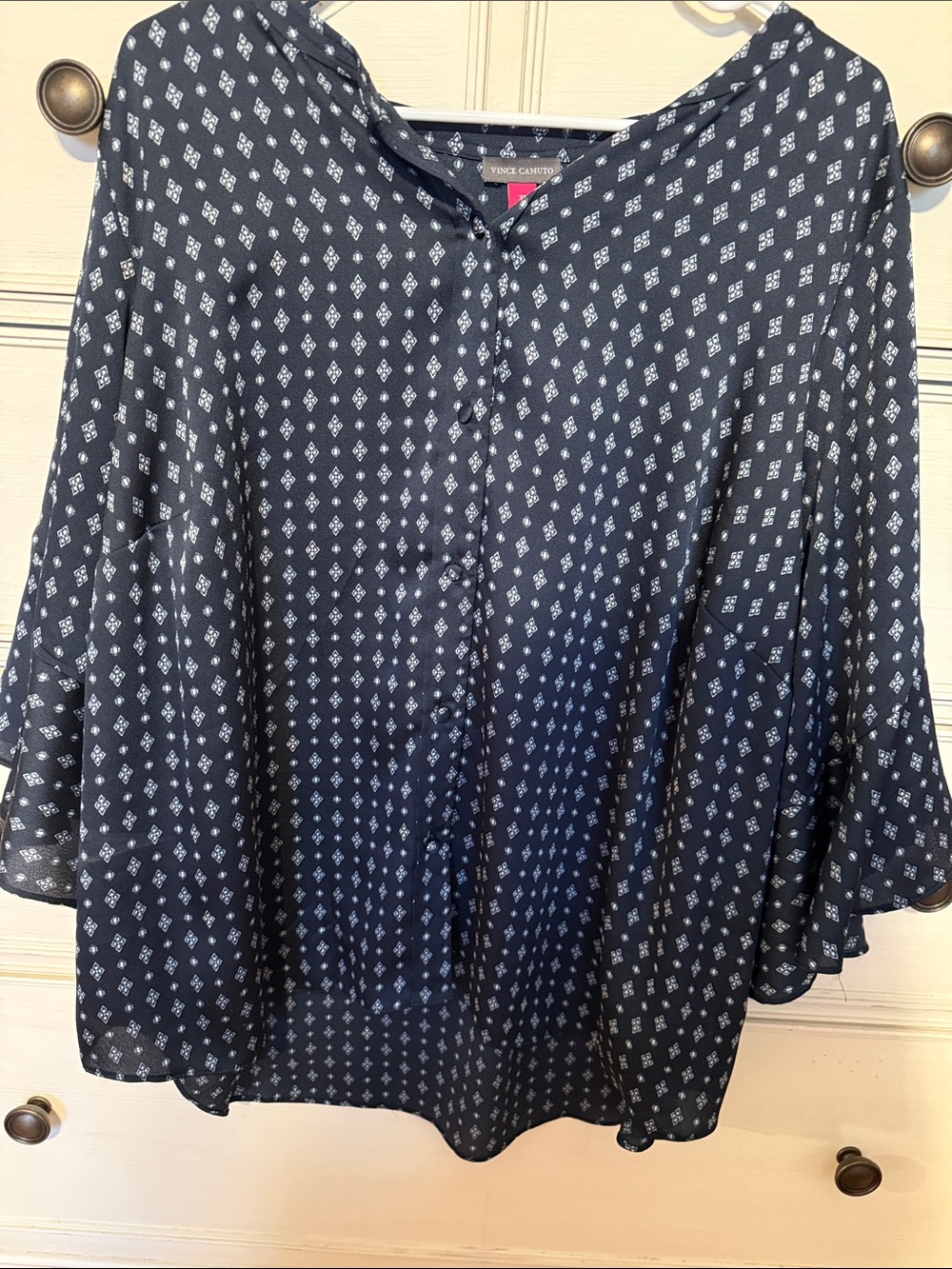Vince Camuto Black Printed Short-Sleeve Blouse